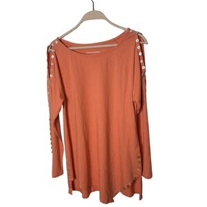 Soft Surroundings Open Cold Shoulder Tunic with Button Accents small Orange